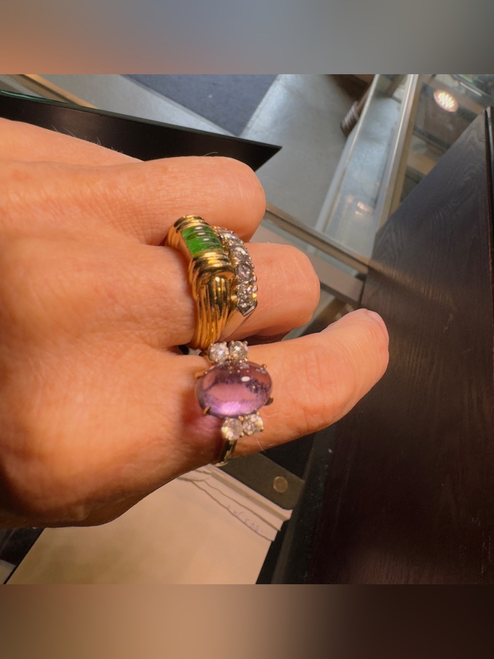 14k Sugarloaf Amethyst & Diamonds Ring - Picture 6 of 6